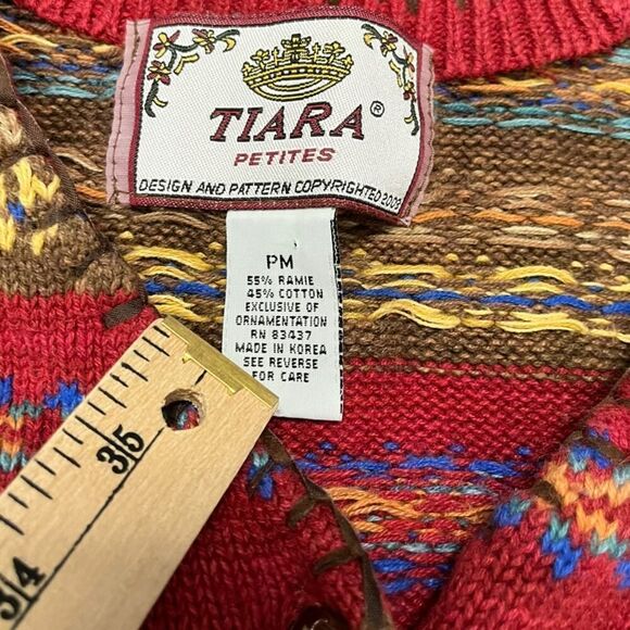 Vintage Lady’s Tiara Red & Brown Cardigan Sweater Size Petite Medium - Picture 8 of 8